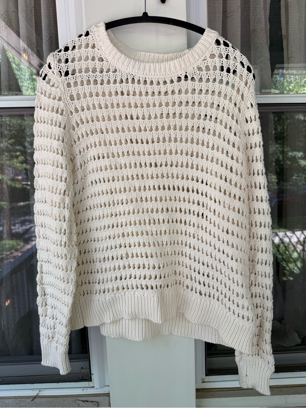 Halogen Cream Open-Weave Crewneck Sweater